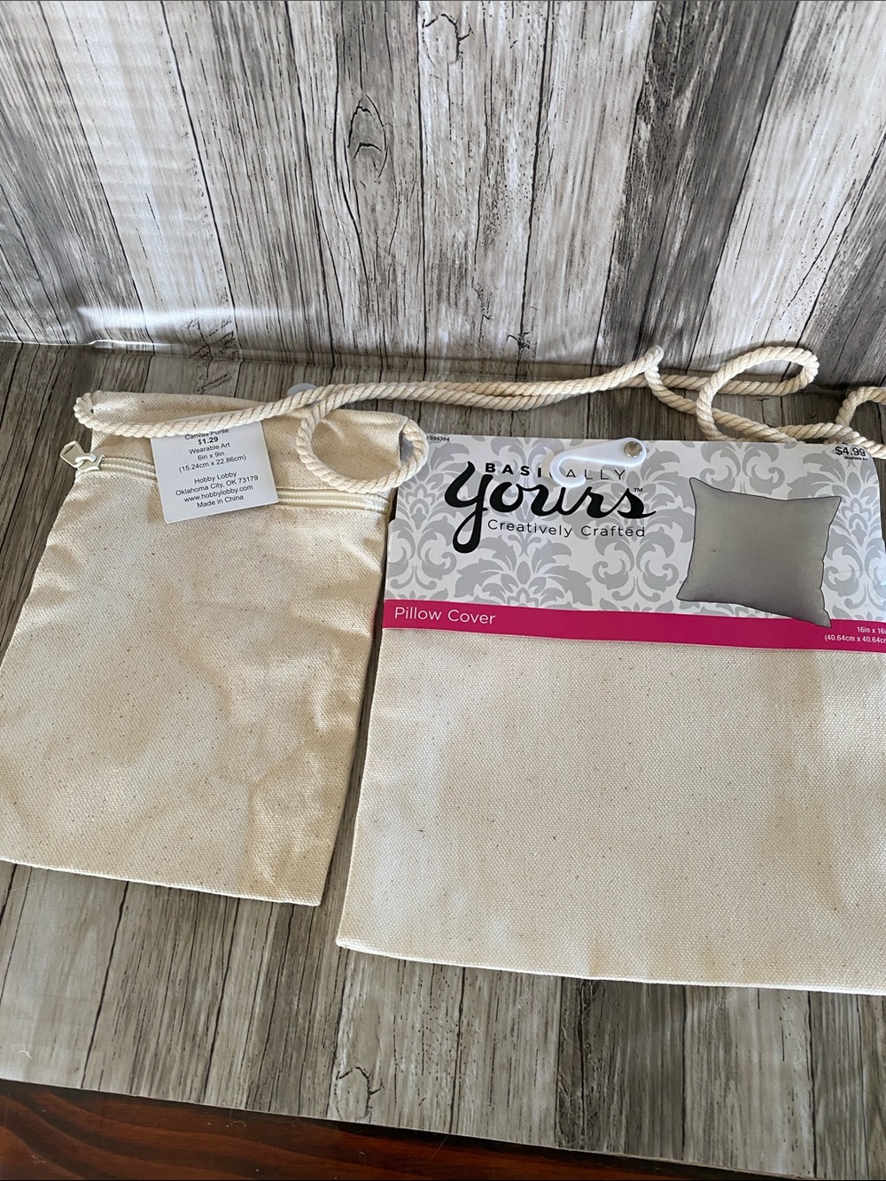 NWT BASICALLY YOURS BLANK CANVAS BAG AND PILLOW COVER
